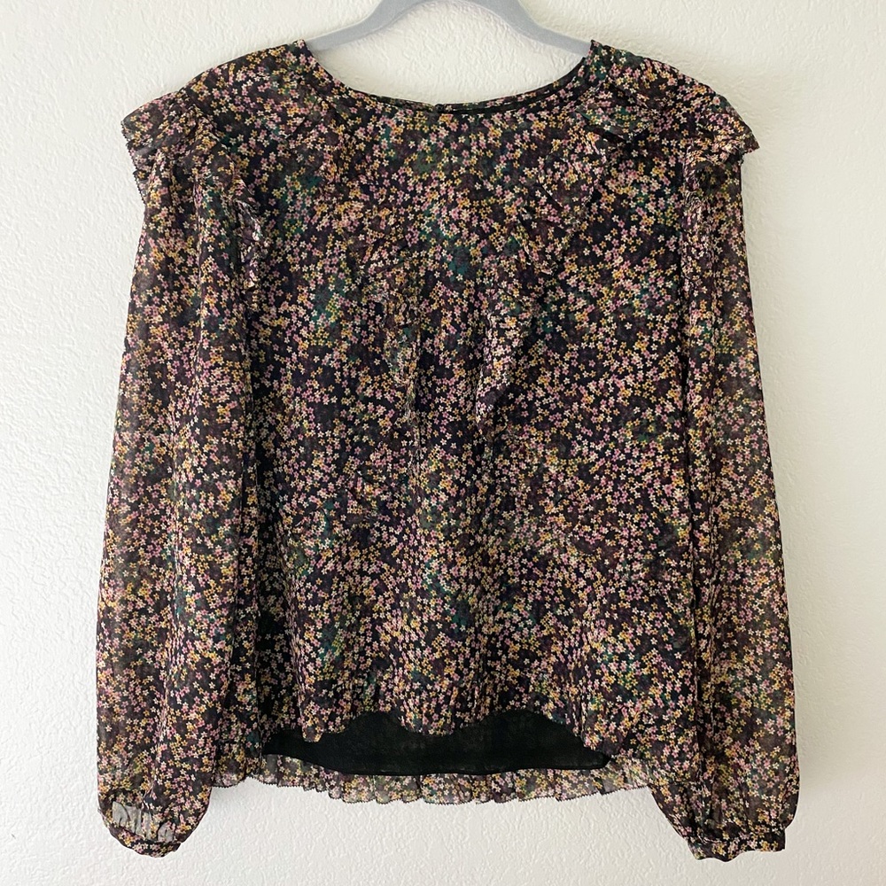 Rebecca Minkoff Kerra Floral Ruffle Long Sheer Sleeve Blouse S